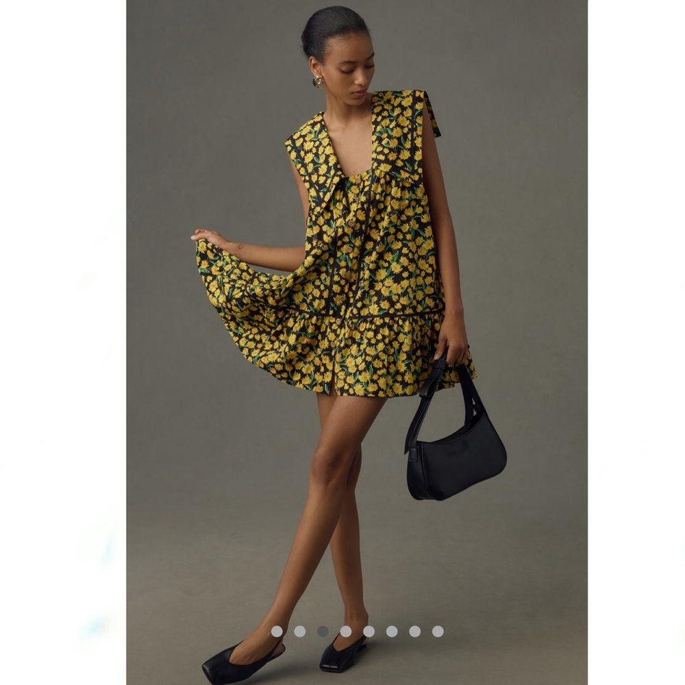 Maeve Floral Yellow Collared Poplin Swing Mini Dress